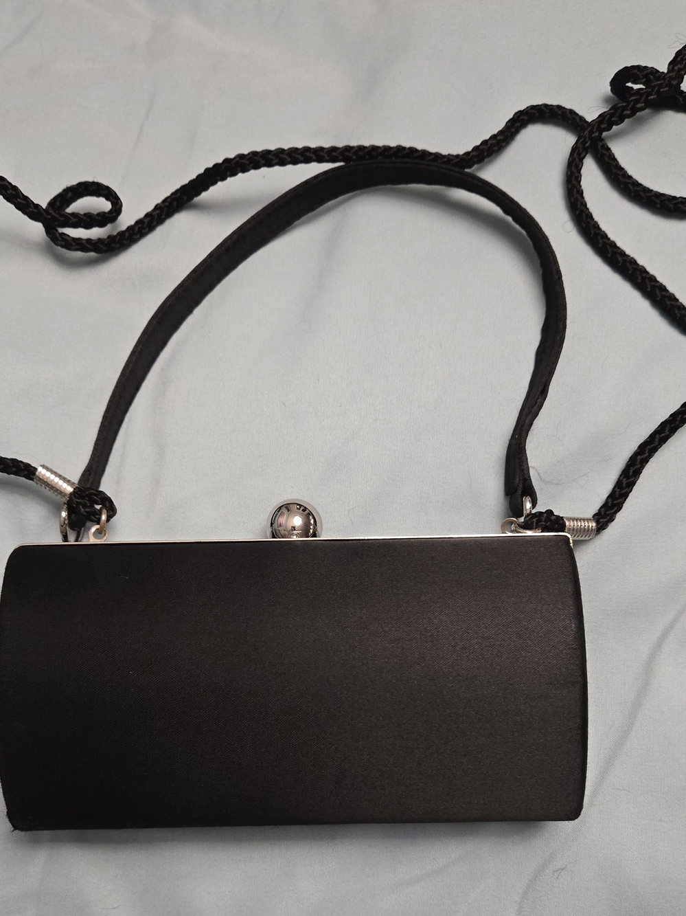 Chateau Black Satin Evening Clutch with Braided Strap